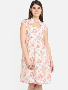 Yaadleen Women White & Pink Floral Printed Sheath Dress