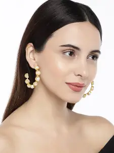 AccessHer Gold-Plated & White Crescent Shaped Half Hoop Earrings