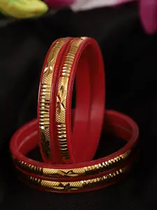 Shining Diva Set Of 4 Gold-Plated & Red Handcrafted Bangles