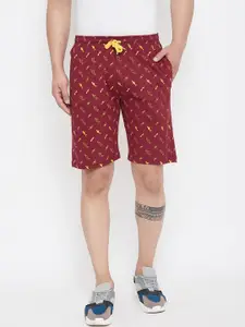 Adobe Men Burgundy Printed Regular Shorts
