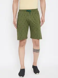 Adobe Men Olive Green Printed Regular Fit Shorts