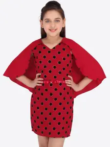CUTECUMBER Girls Red & Black Polka Dots Printed Fit and Flare Dress
