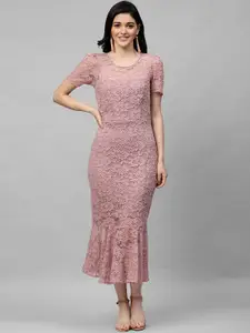 Athena Mauve Self Design Sheath Dress