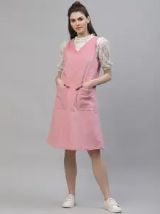 Athena Women Pink Solid A-Line Dress