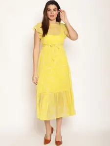HOUSE OF KKARMA Women Yellow Printed A-Line Dress