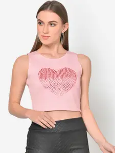 Martini Pink Heart Studded Crop Top
