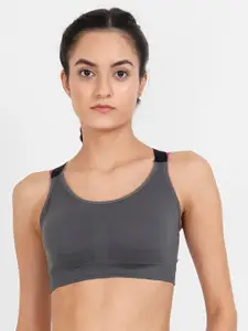 Lebami Charcoal Grey Solid Non-Wired Removable Padding Workout Bra 1583_Dark Grey