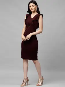 Athena Women Burgundy Solid Sheath Dress