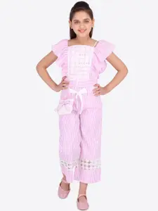 CUTECUMBER Girls Pink & White Striped Top with Trousers