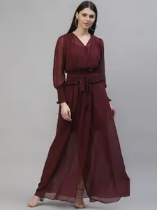 Athena Women Burgundy Solid Maxi Dress