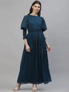 Athena Women Teal Blue Self Design Maxi Dress