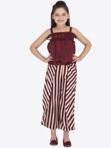 CUTECUMBER Girls Maroon & Pink Solid Top with Trousers