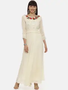 Neerus Women Off-White Embellished Maxi Dress
