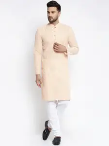 Jompers Men Peach-Coloured Woven Design Kurta with Churidar
