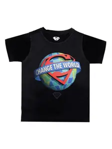 Superman Boys Black Printed Round Neck T-shirt