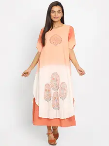 Nakshi Women Peach-Coloured Embroidered A-Line Kurta
