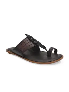 Hitz Men Brown & Black Comfort Sandals
