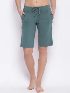 Enamor Women Mid-Rise Stretch Cotton City Shorts with Zipper Pockets E044