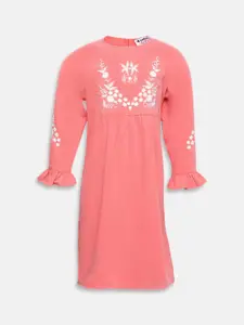 Oxolloxo Girls Peach-Coloured Solid Sheath Dress
