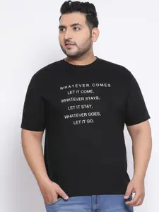 YOLOCLAN Plus Size Men Black Printed Round Neck T-shirt
