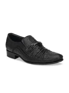 Hitz Men Black Textured Leather Formal Slip-Ons