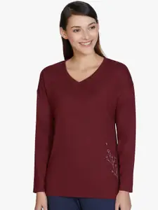 Amante Women Maroon Solid Lounge T-Shirt