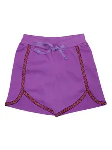KiddoPanti Girls Purple Solid Regular Fit Regular Shorts