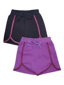 KiddoPanti Girls  Pack of 2 Solid Regular Fit Regular Shorts