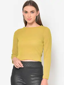 Martini Yellow Loose Knit Boat Neck Crop Top