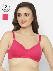 Floret Pack Of 2 Magenta Solid Non-Wired Lightly Padded Push-Up Bra T3052