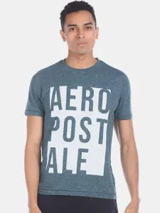 Aeropostale Men Blue Brand Logo Printed Round Neck T-shirt