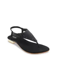 Metro Women Black Embellished Open Toe Flats