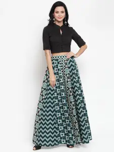 Get Glamr Black & Green Ready to Wear Lehenga with Blouse