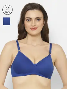 Floret Blue Pack of 2 Solid Non-Wired Lightly Padded T-shirt Bra T3052_Royal Blue