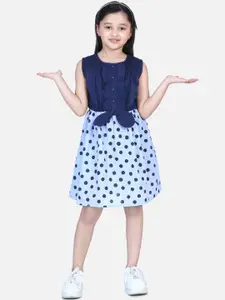 StyleStone Girls Blue Printed Fit and Flare Dress