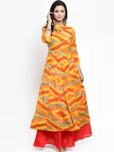Get Glamr Women Multicoloured Geometric Printed Chanderi Silk Kurta