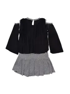 Wish Karo Girls Black & White Solid Top with Skirt