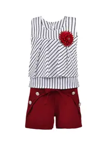 Wish Karo Girls Maroon & White Striped Top with Shorts