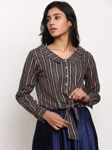 Slenor Women Multicoloured Regular Fit Striped Casual Shirt