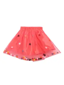 ADIVA Infant Girls Red Pom Pom Embellished A-Line Skirt