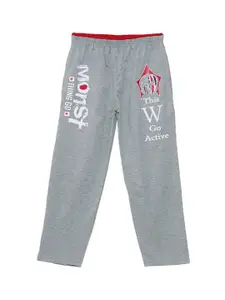 SWEET ANGEL Boys Grey Melange & White Printed Straight-Fit Track Pants