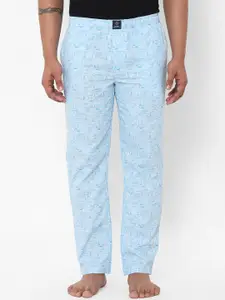 URBAN SCOTTISH Men Blue & White Printed Lounge Pants