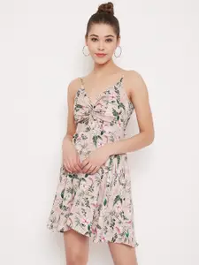 Berrylush Women Beige Printed Fit and Flare Dress