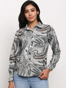 Slenor Women Grey Regular Fit Printed Casual Shirt