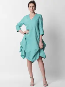 RAREISM Green Linen A-Line Dress