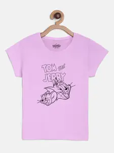 Kids Ville Tom  Jerry Featured Lilac Tshirt for Girls