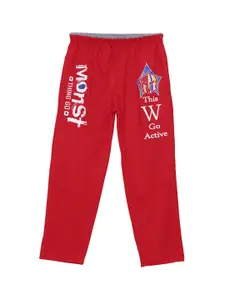 SWEET ANGEL Boys Red & White Printed Straight-Fit Track Pants