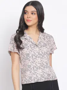 Oxolloxo Women Pink & Grey Regular Fit Printed Casual Shirt