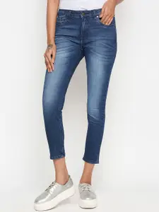 People Women Blue Skinny Fit Mid-Rise Cropped Clean Look Jeans