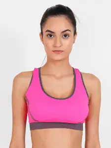 Lebami Pink Solid Non-Wired Removable Padding Workout Bra 3606 H.Pink_30C